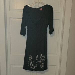 Casual Charcoal Grey Dress with Embroidered Details